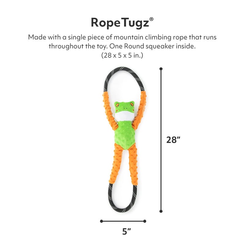 ZippyPaws RopeTugz - Durable Dog Pull Rope Toy, Interactive Tug of War for Large, Medium, & Small Dogs, Squeaky Pet Products to Keep Them Busy, Made with Heavy Duty Climbing Rope - Frog - Image 2
